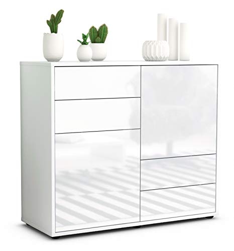 Stil.Zeit Sideboard Ciara, Korpus Weiss matt, Front Hochglanz Weiß (92x79x35cm) Push-to-Open Technik & Leichtlaufschienen von Stil.Zeit