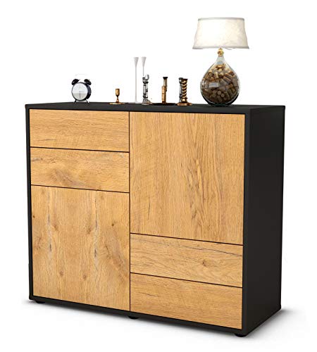 Stil.Zeit Sideboard Ciara, Korpus anthrazit matt, Front Holz-Design Eiche (92x79x35cm) Push-to-Open Technik & Leichtlaufschienen von Stil.Zeit