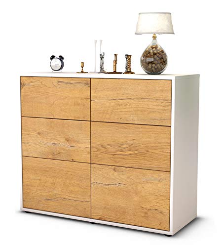 Stil.Zeit Sideboard Dalida, Korpus Weiss matt, Front Holz-Design Eiche (92x79x35cm) Push-to-Open Technik & Leichtlaufschienen von Stil.Zeit