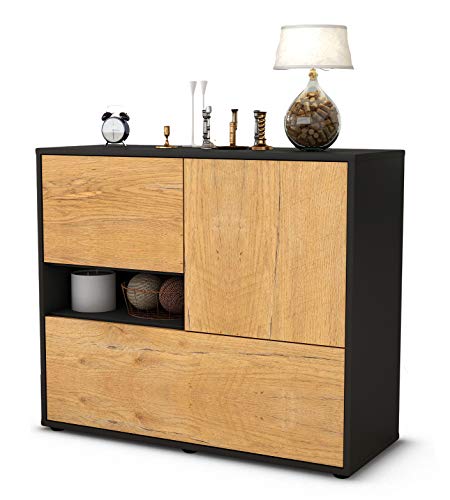 Stil.Zeit Sideboard Debora, Korpus anthrazit matt, Front Holz-Design Eiche (92x79x35cm) Push-to-Open Technik von Stil.Zeit