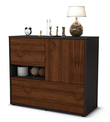 Stil.Zeit Sideboard Debora, Korpus anthrazit matt, Front Holz-Design Walnuss (92x79x35cm) Push-to-Open Technik von Stil.Zeit