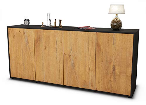 Stil.Zeit Sideboard Elana, Korpus anthrazit matt, Front Holz-Design Eiche (180x79x35cm) Push-to-Open Technik von Stil.Zeit