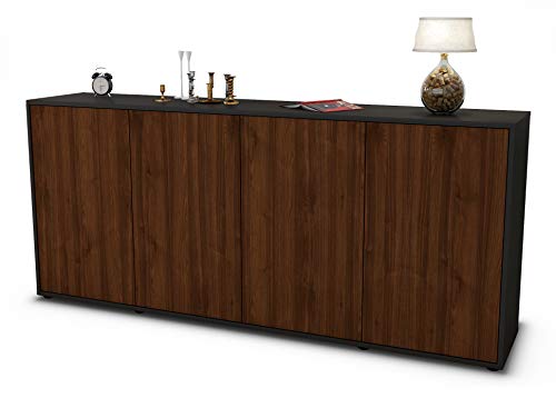 Stil.Zeit Sideboard Elana, Korpus anthrazit matt, Front Holz-Design Walnuss (180x79x35cm) Push-to-Open Technik von Stil.Zeit