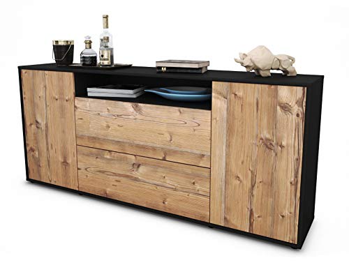 Stil.Zeit Sideboard Erina, Korpus anthrazit matt, Front Holz-Design Pinie (180x79x35cm) Push-to-Open Technik von Stil.Zeit