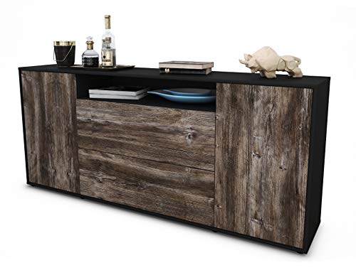 Stil.Zeit Sideboard Erina, Korpus anthrazit matt, Front Holz-Design Treibholz (180x79x35cm) Push-to-Open Technik von Stil.Zeit