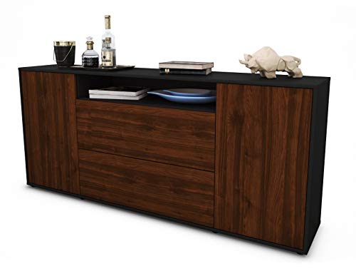 Stil.Zeit Sideboard Erina, Korpus anthrazit matt, Front Holz-Design Walnuss (180x79x35cm) Push-to-Open Technik von Stil.Zeit