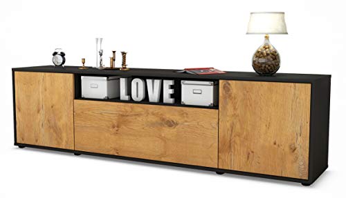 Stil.Zeit TV Schrank Lowboard Ariana, Korpus anthrazit matt, Front Holz-Design Eiche (180x49x35cm), mit Push-to-Open Technik von Stil.Zeit