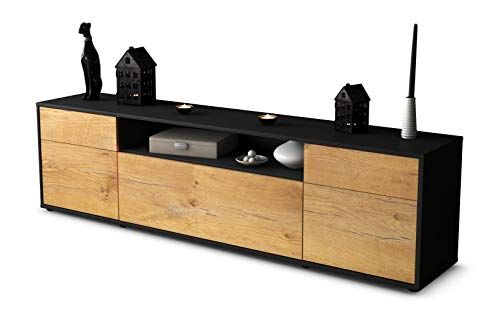 Stil.Zeit TV Schrank Lowboard Bernadetta, Korpus anthrazit matt, Front Holz-Design Eiche (180x49x35cm), mit Push-to-Open Technik & Leichtlaufschienen von Stil.Zeit