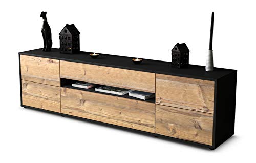 Stil.Zeit TV Schrank Lowboard Bjonda, Korpus anthrazit matt, Front Holz-Design Pinie (180x49x35cm), mit Push-to-Open Technik & Leichtlaufschienen von Stil.Zeit