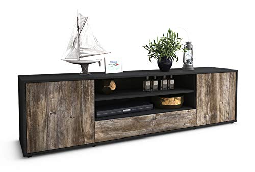 Stil.Zeit TV Schrank Lowboard Claudius, Korpus anthrazit matt, Front Holz-Design Treibholz (180x49x35cm), mit Push-to-Open Technik & Leichtlaufschienen von Stil.Zeit