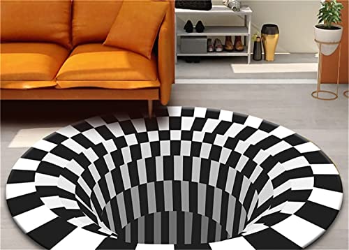 3D Optical Vortex Illusion Rug Round Area Trap Trippy Flanell Rugs Black Hole Stereo Vision Zebra Schwarz-Weiß-Teppiche Waschbar Anti-Rutsch Sichtbereich Zimmer Schlafzimmer Dekor (Schwarz 3,100 cm) von Stillshine.