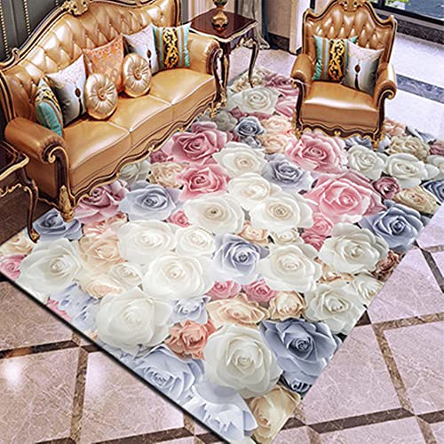 3D Rose Blume Rot Weiß Rosa Bunt Gemusterter Teppich Schlafzimmer Teppich Wohnzimmer Schlafzimmer Dekoration Bodenbelag Innenbereich Teppich Waschbar Anti-Rutsch-Teppichpolsterung (A3,80x160cm) von Stillshine.