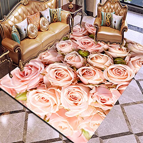 3D Rose Blume Rot Weiß Rosa Bunt Gemusterter Teppich Schlafzimmer Teppich Wohnzimmer Schlafzimmer Dekoration Bodenbelag Innenbereich Teppich Waschbar Anti-Rutsch-Teppichpolsterung (A4,120x160cm) von Stillshine.