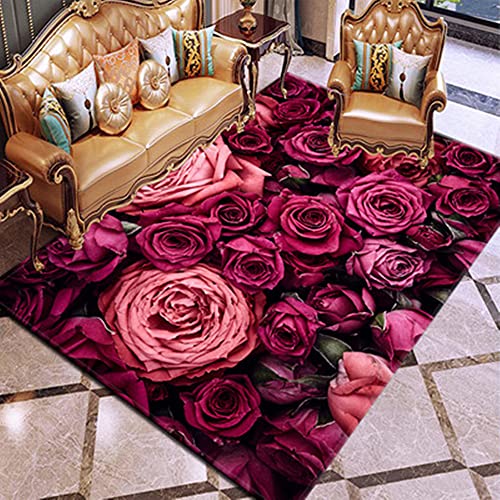 3D Rose Blume Rot Weiß Rosa Bunt Gemusterter Teppich Schlafzimmer Teppich Wohnzimmer Schlafzimmer Dekoration Bodenbelag Innenbereich Teppich Waschbar Anti-Rutsch-Teppichpolsterung (A6,100x200cm) von Stillshine.