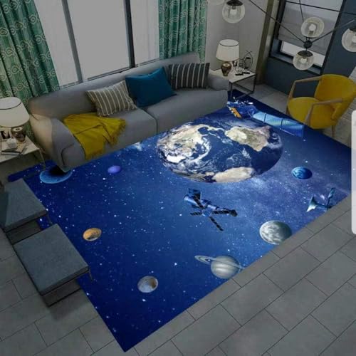 3D Universum Star Galaxis Mond Teppich Für Schlafzimmer Kinderzimmer Wohnzimmer im Freien Balkon Terrasse, Matten für Küche Krabbelmatte Modern Dünne Kinderteppiche (A,80 x120 cm) von Stillshine.