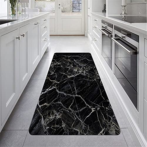 Läufer Teppich Flur rutschfest Waschbar Flanell Lange Pflegeleicht Teppich für Küche Schlafzimmer Wohnzimmer,Elegant Marmor Muster Weiß Schwarz Teppich (Farbe 2,60×120 cm) von Stillshine.