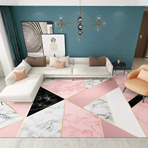 Stillshine. Geometrie Marmor Teppich Für Wohnzimmer Zuhause im Freien Balkon Terrasse, Matten Vorleger für Küche Krabbelmatte modern elegant dünne Schlafzimmer kinderzimmer (Rosa weiß,120 x160 cm) von Stillshine.