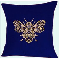 Roségold, Barock, Biene, Bestickt, Kissenbezug, Navy, 12", 14", 16", 18", Geschenkidee von StitchnInk