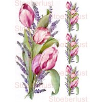 4 X Tulpen Lavendel Auf A4 Watercolor Decal Wasserfest Laser Hintergrund Transparent Möbeltattoo Abziehbild Shabby Chic von StoeberlustKreativ