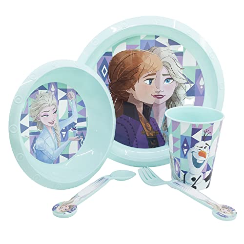 5-TEILIGES KINDERGESCHIRRSET. TELLER, SCHÜSSEL, 260ML GLAS UND BESTECK. BPA-FREI | FROZEN ICE MAGIC von Stor