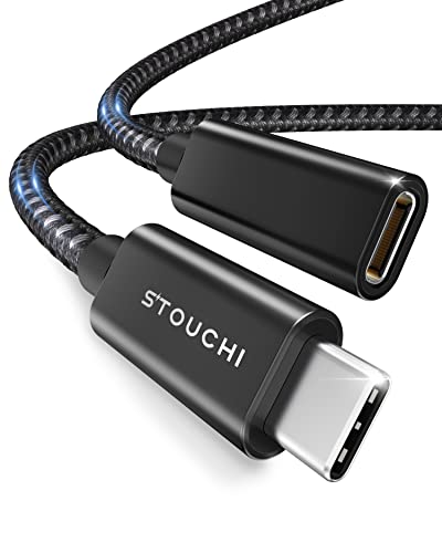 Stouchi USB C Verlängerungskabel 0,3m, USB Typ C Stecker auf Buchse USB 3.2(10 Gbit/s) 100W Schnelllade-und Audio-Datenübertragungskabel Kompatibel für Pad mini 6,M1 M2 MacBok Pro,Pixel 7 Schwarz von Stouchi