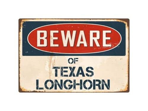 Blechschild mit Aufschrift "Beware Of Texas Longhorn", Warnschild, Sicherheitsschild, Aluminiumschild für Alt-Raumdekoration, Innen- und Außenbereich, Schilder für Zuhause, Büro, Arbeit, 20 x 30 cm von Strunt