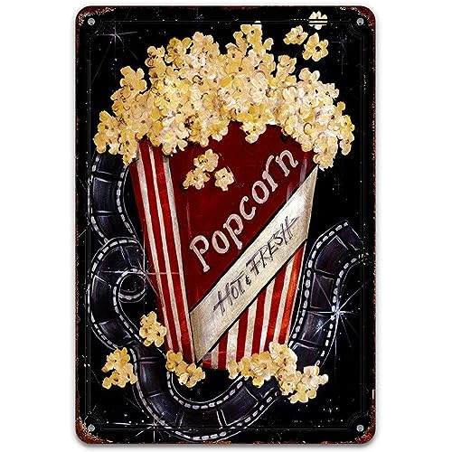 Filmnacht-Poster Vintage Blechschild Hot Fresh Popcorn Retro Chic Kunst Dekoration Esszimmer Metallschilder für Zuhause, Bars, Clubs, Cafés, 20 x 30 cm von Strunt