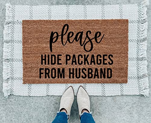 Fußmatte mit Aufschrift "Please Hide Packages from Husband", lustige Fußmatte, lustige Fußmatte, lustige Fußmatte, Willkommensmatte, rutschfest, 40 x 60 cm von Strunt