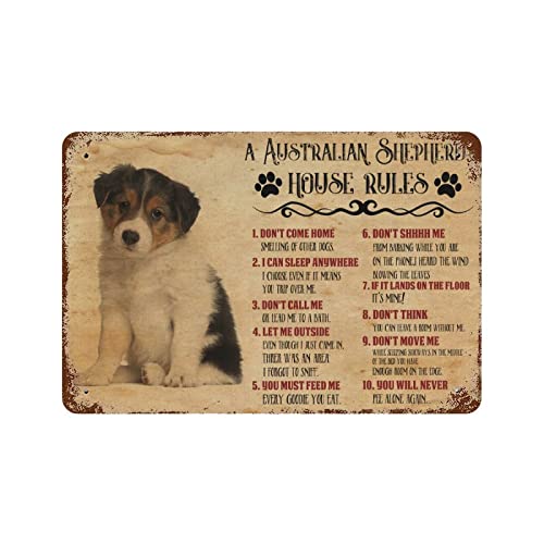 Lustiges Metallschild mit Aufschrift "Dog Rules", Retro-Wanddekoration, Motiv: australischer Schäferhund, rustikale Bauernhaus-Hundeschilder mit Sprüchen für Heimdekoration, Geschenke für von Strunt