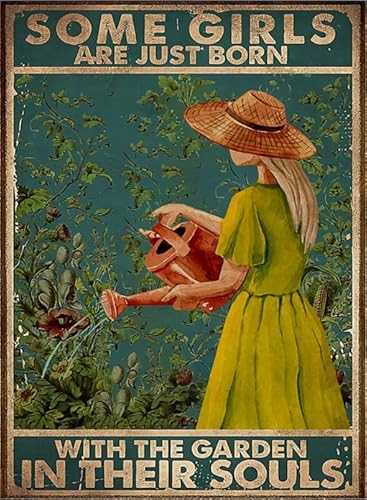 Lustiges Vintage-Blechschild "Some Girls Are Just Born With Gardening In Their Souls", nostalgisches Blechschild für Zuhause, Cofe, Küche, Pub, Bar, Wanddekoration, 20 x 30 cm von Strunt