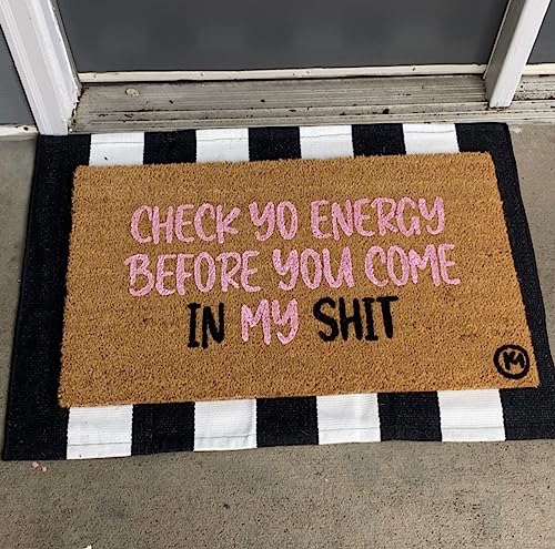 Strunt Check Yo Energy Fußmatte mit Aufschrift "Bougie Crib Welcome", niedliche Fußmatte, lustige Fußmatte, Einweihungsgeschenk, Geschenk für drinnen und draußen, 50 x 80 cm von Strunt