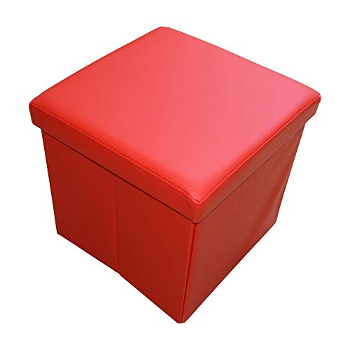 Style home Sitzhocker mit Stauraum, Faltbare Sitzbank, Sitztruhe aus Kunstleder, gepolstert Sitzwürfel Fußhocker, Aufbewahrungsbox mit Deckel, 38 * 38 * 38 cm (Rot) von Style home