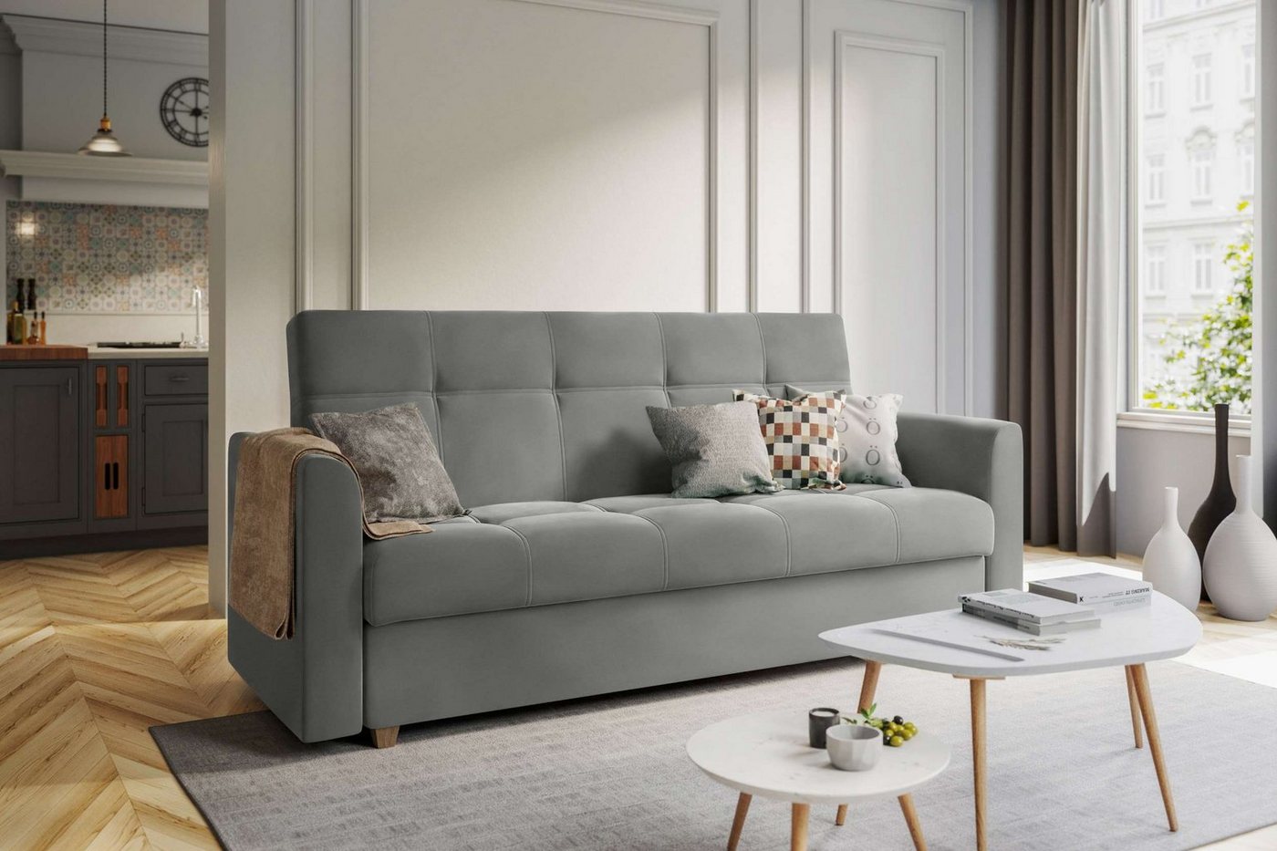 99rooms 3-Sitzer Evelyn, Sofa, Schlafsofa, Sitzkomfort, mit Bettfunktion, mit Bettkasten, Modern Design von 99rooms