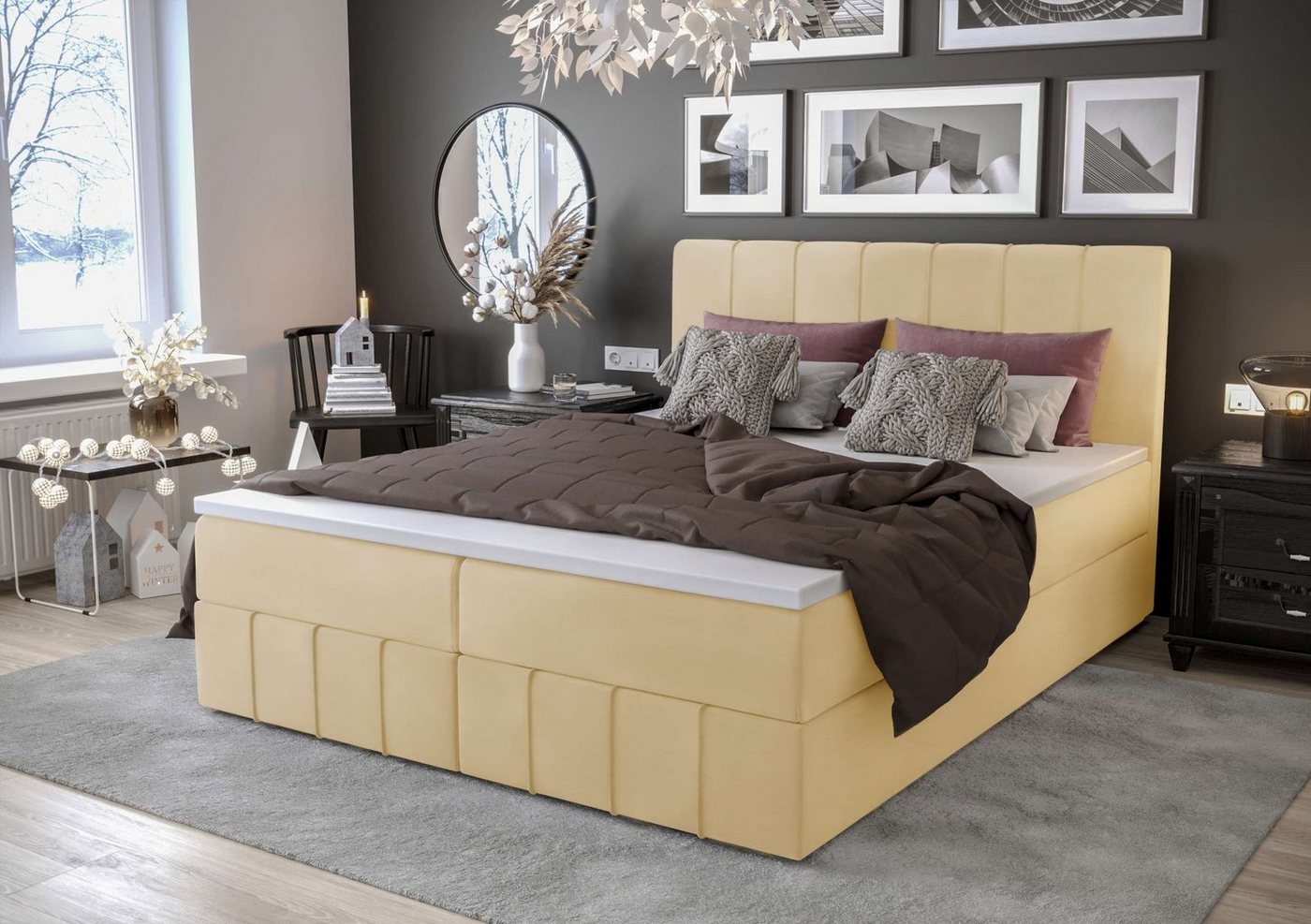 99rooms Boxspringbett Amber (Schlafzimmerbett, Bett), 140/160/180 x 200 cm, mit Matratze und Topper, Bettkasten von 99rooms