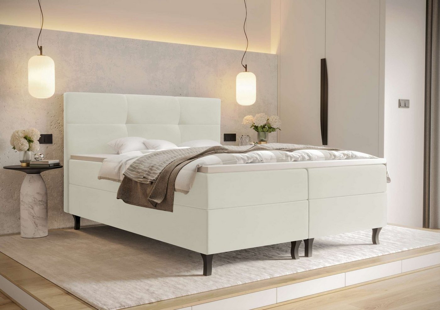 99rooms Boxspringbett Cora (Schlafzimmerbett, Bett), 140/160/180/200 x 200 cm, mit Matratze und Topper, Bettkasten von 99rooms