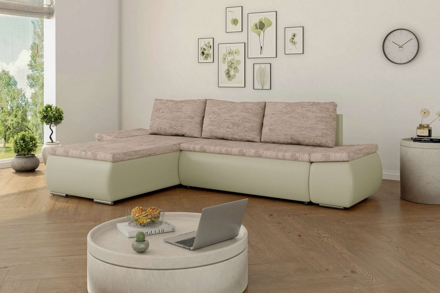 99rooms Ecksofa Olin, L-Form, Eckcouch, Ottomane links oder rechts bestellbar, mit Bettfunktion, frei im Raum stellbar, mit Wellenfederung, Modern Design von 99rooms