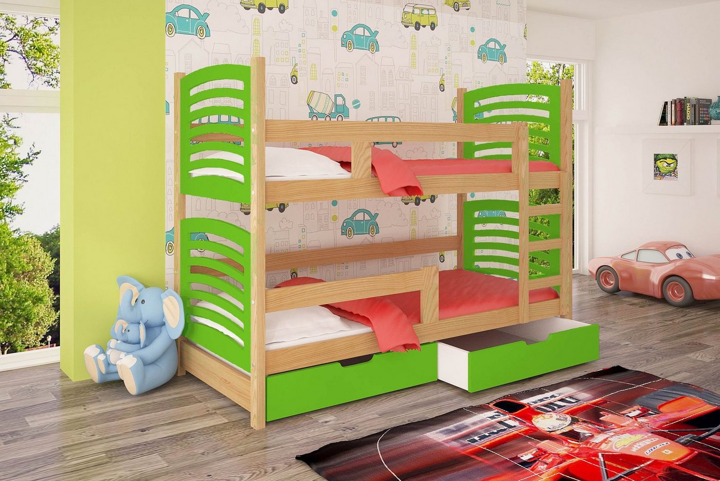 99rooms Kinderbett Bob (Kinderbett, Bett), 75x180 cm, mit Bettkasten, Kiefer, mit Leiter und Rausfallschutz, Modern Design, für Kinder von 99rooms