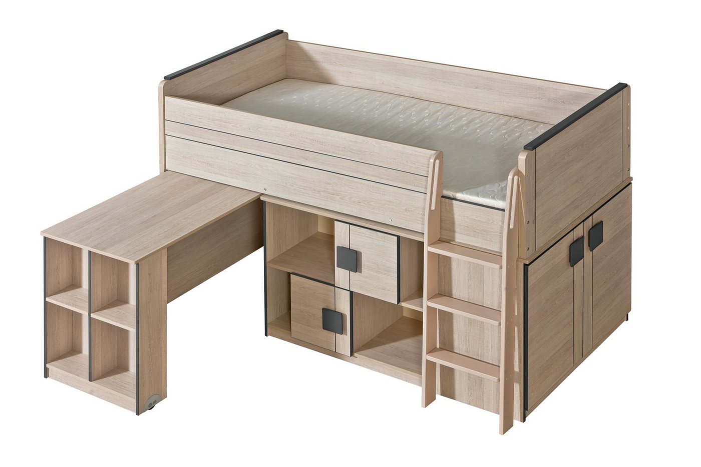 99rooms Kinderbett Gammi (Kinderbett, Einzelbett), 90x200 cm, mit Schreibtisch und Leiter, Modern Design, mit Matratze von 99rooms
