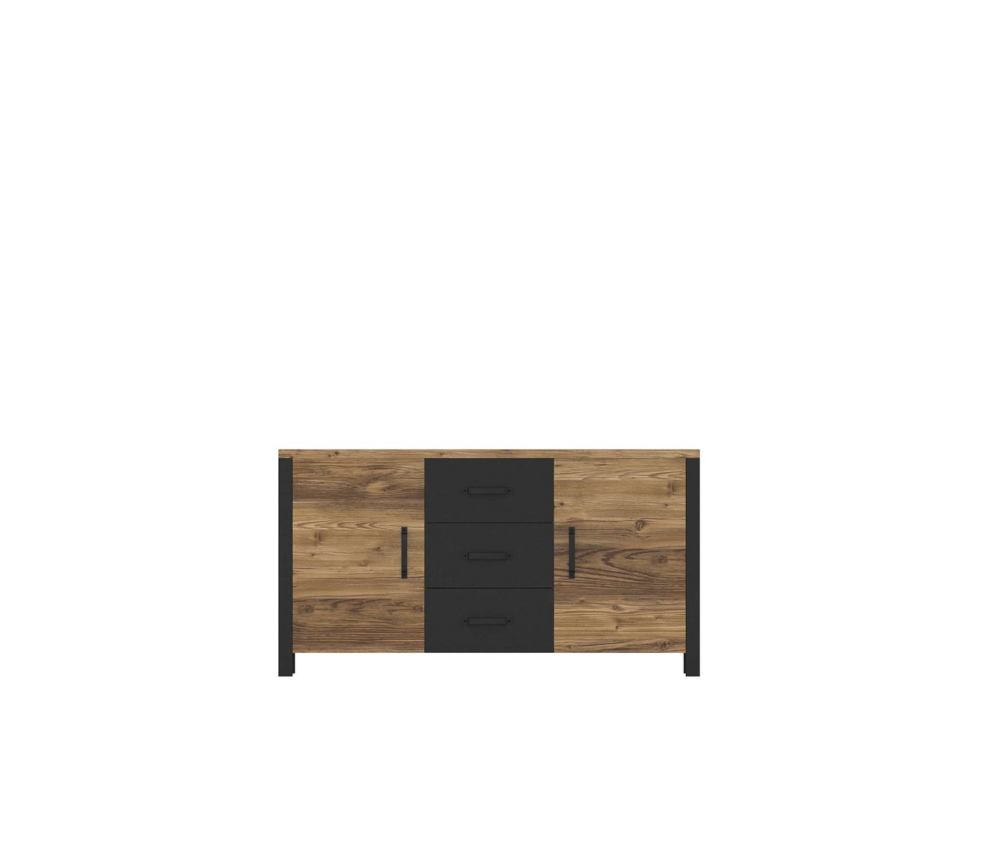 99rooms Kommode Den Appenzeller Fichte Schwarz Matt (Sideboard, Standschrank), 2-türig, mit Schubladen, Metall, Modern Design, viel Stauraum von 99rooms