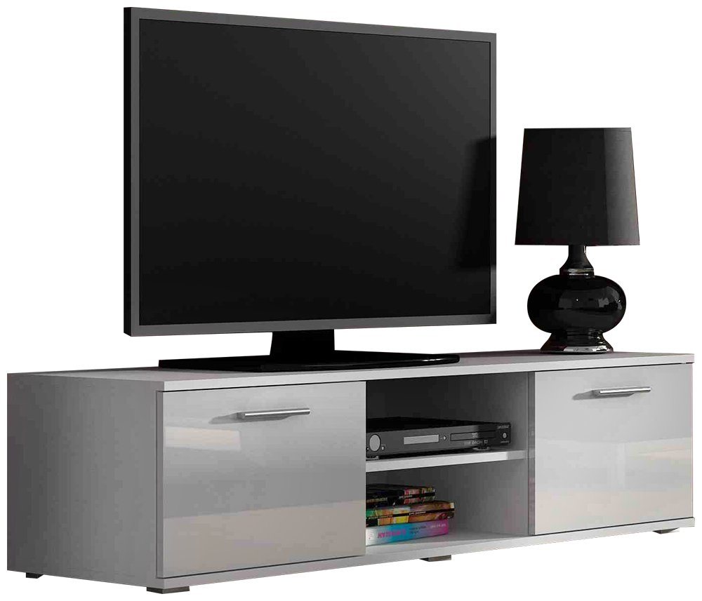 99rooms Lowboard Saho 140 cm (TV-Kommode, TV-Schrank), viel Stauraum, variabel stellbar, Hochglanzfront, Modern Design von 99rooms