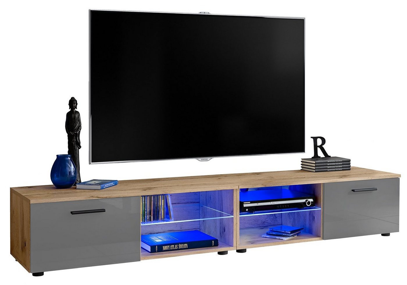 99rooms Lowboard Teka XIII (TV-Kommode, TV-Schrank, Fernsehschrank), 2xLowboard, wahlweise mit LED-Beleuchtung, Modern Design, Hochglanzfront, viel Stauraum, variabel stellbar, für Wohnzimmer von 99rooms