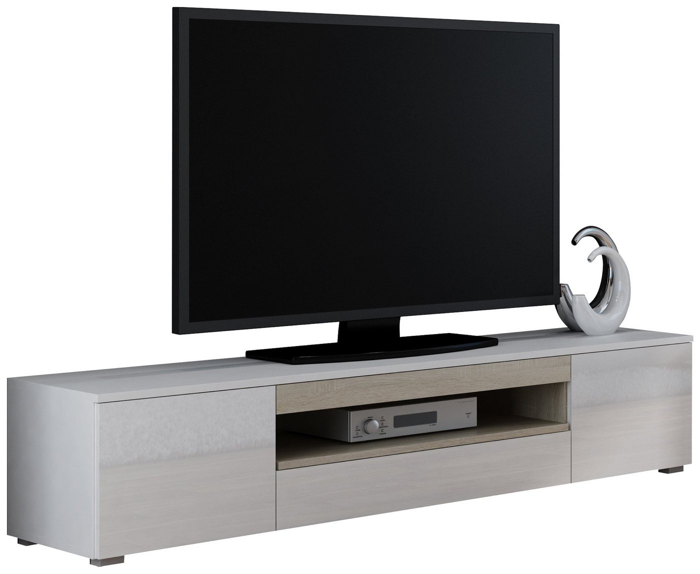 99rooms Lowboard Veva 180 cm (TV-Kommode, TV-Schrank), viel Stauraum, mit Fächern und Schublade, Push-to-Open, Hochglanzfront, Modern Design von 99rooms