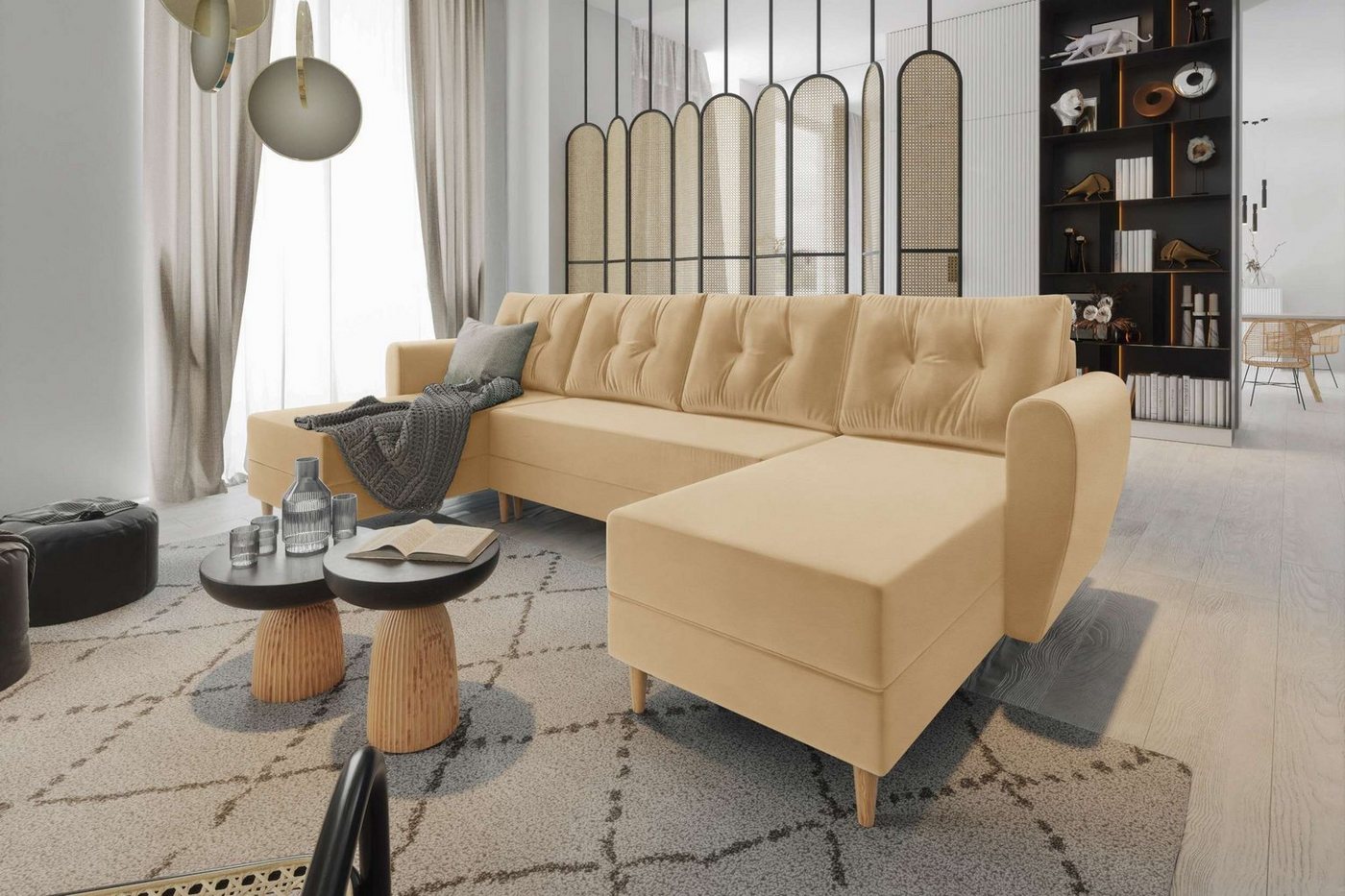 99rooms Wohnlandschaft Lillen, U-Form, Eckcouch, Sofa, Sitzkomfort, mit Bettfunktion, mit Bettkasten, Modern Design von 99rooms