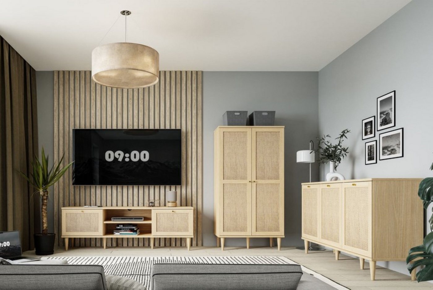 99rooms Wohnwand Consuelo, (Wohnmöbel, Wohnzimmer-Set (3×St), bestehend aus Kommode, TV-Lowboard, Highboard von 99rooms