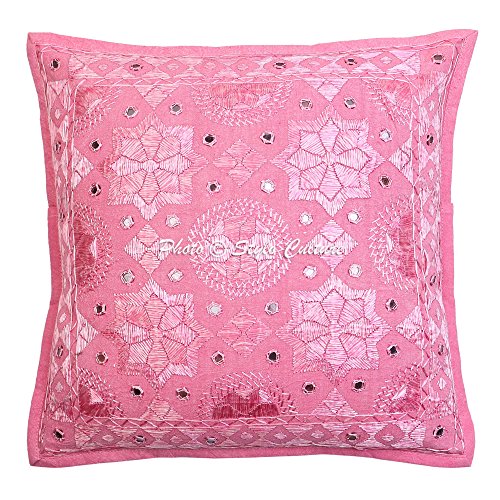 Stylo Culture Indische Spiegel Bestickt Baumwolle Throw Kissenbezug Rosa 40 x 40 Stern Mond Kissenbezug von Stylo Culture