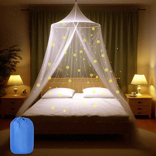 Sublaga Moskitonetz für Bett, großes weißes Betthimmel für Mädchen, Hängendes Bettnetz, ideal für Schlafzimmer Dekoration, Reisen mit Aufbewahrungstasche (Schneeflocke) von Sublaga