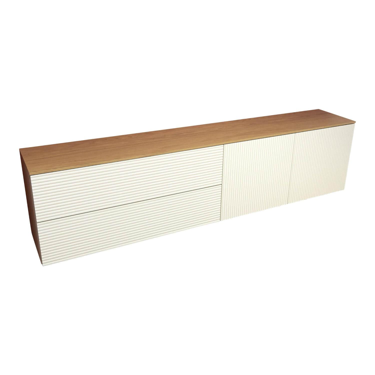 Hänge-Sideboard Cubo Korpus 420 Glattlack Verkehrsweiß Abdeckplatte 127 Eiche Mi... von Sudbrock