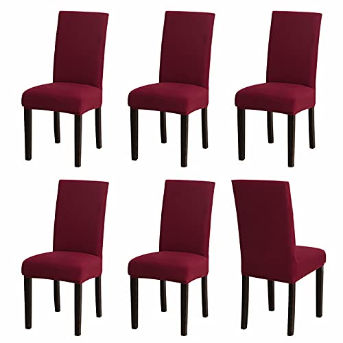 Sufdari Stuhlhussen 6er Set Rot, Stretch Esszimmer Stuhlbezug für Esszimmerstühle, Abnehmbarer Waschbarer Spandex Stuhlüberzug für Küchenstühle,Hotel, Bankett(Rot, 6 Stück) von Sufdari