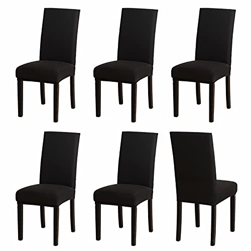 Stuhlhussen 6er Set Schwarz, Stretch Esszimmer Stuhlbezug für Esszimmerstühle, Abnehmbarer Waschbarer Spandex Stuhlüberzug für Küchenstühle,Hotel, Bankett(Schwarz, 6 Stück) von Sufdari