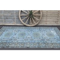 150x230 Türkisch Blauer Teppich, Oushak Vintage Orientteppich, Boho Wollteppich Wohndekor 150x220 cm von SuffeArt